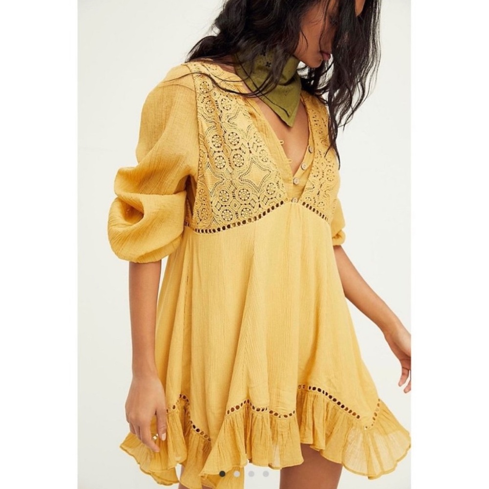 Free People latter lace crochet yellow boho dress